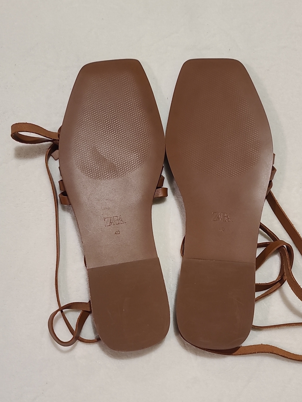 Zara Brown Woven Leather Lace-Up Sandals - Picture 7 of 7